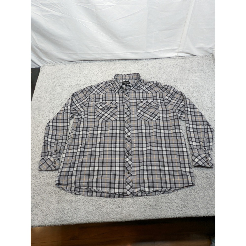 Gioberti Black Enamel Snap Flannel Shirt Gray Plaid‎ Mens XXL Western Rodeo Cow